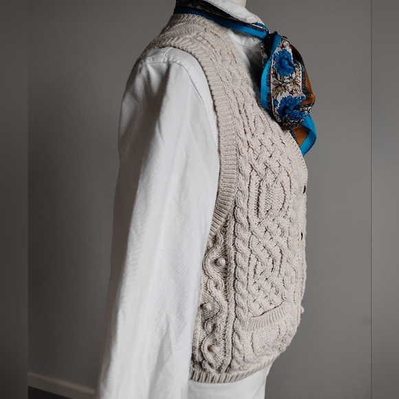 Liz Claiborne Cotton Aran Knit Sweater Vest Cream Classic Coastal Size Medium - Picture 5 of 9